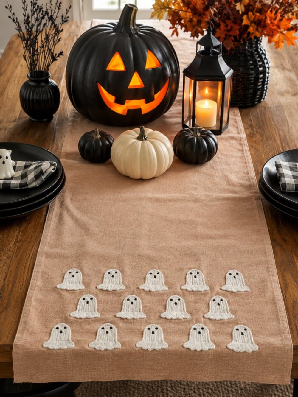 Indigo Home Ghost 100% Cotton Hand Embroidered Table Runner 16" x 90"